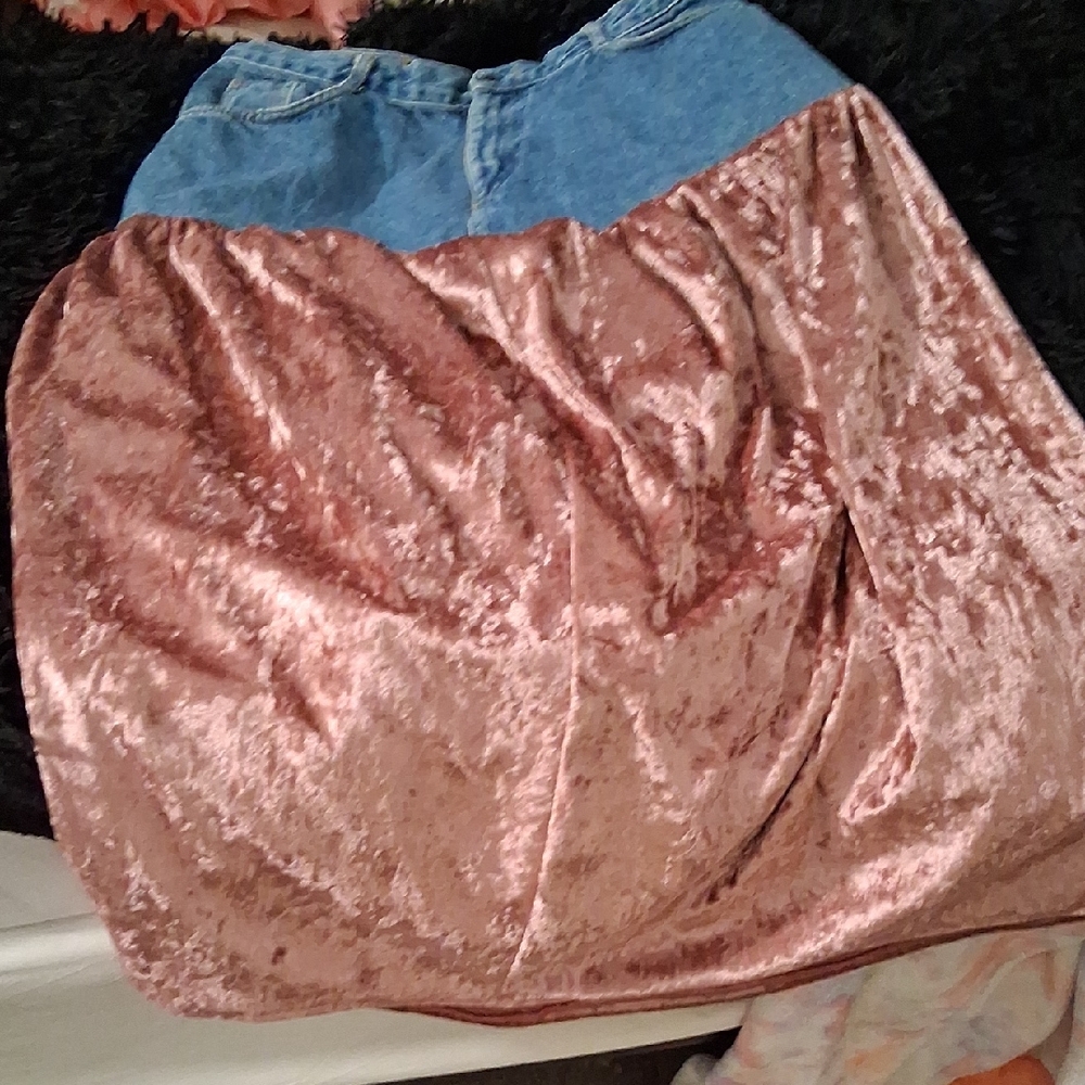 Velvet and Denim Two-Tone Skirt